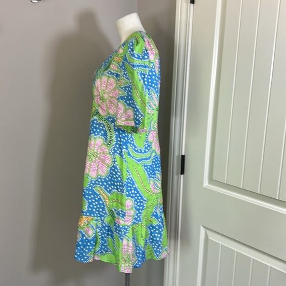 Anthropologie Rhode Mariana Linen Dress Blue Psychedelic Flower Grande Sz 10 NEW - Picture 7 of 14